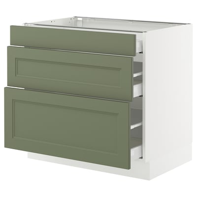 SEKTION / MAXIMERA Base cabinet with 3 drawers, white/Axstad grey-green, 91x61x76 cm
