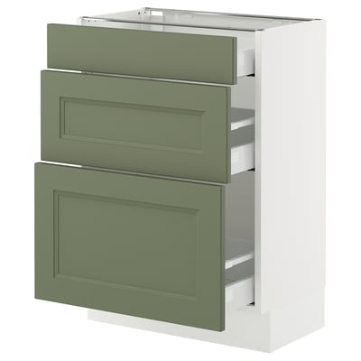 SEKTION / MAXIMERA Base cabinet with 3 drawers, white/Axstad grey-green, 61x37x76 cm