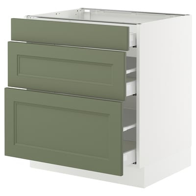 SEKTION / MAXIMERA Base cabinet with 3 drawers, white/Axstad grey-green, 76x61x76 cm