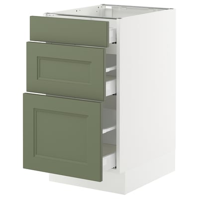 SEKTION / MAXIMERA Base cabinet with 3 drawers, white/Axstad grey-green, 46x61x76 cm