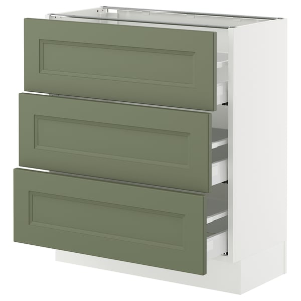 SEKTION / MAXIMERA Base cabinet with 3 drawers, white/Axstad grey-green, 76x37x76 cm