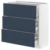SEKTION / MAXIMERA Base cabinet with 3 drawers, white Axstad/matt blue, 76x37x76 cm