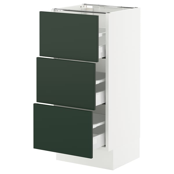 SEKTION / MAXIMERA Base cabinet with 3 drawers, white/Havstorp deep green, 38x37x76 cm
