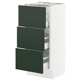 SEKTION / MAXIMERA Base cabinet with 3 drawers, white/Havstorp deep green, 38x37x76 cm