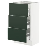 SEKTION / MAXIMERA Base cabinet with 3 drawers, white/Havstorp deep green, 46x37x76 cm