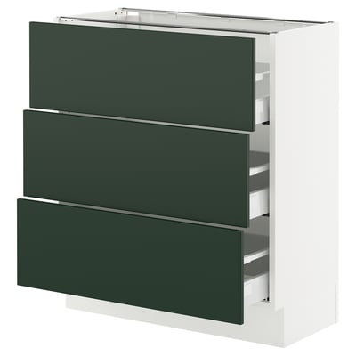 SEKTION / MAXIMERA Base cabinet with 3 drawers, white/Havstorp deep green, 76x37x76 cm