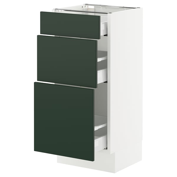 SEKTION / MAXIMERA Base cabinet with 3 drawers, white/Havstorp deep green, 38x37x76 cm