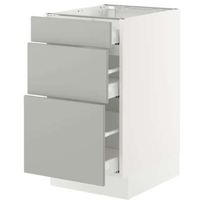 SEKTION / MAXIMERA Base cabinet with 3 drawers, white/Havstorp light grey, 46x61x76 cm