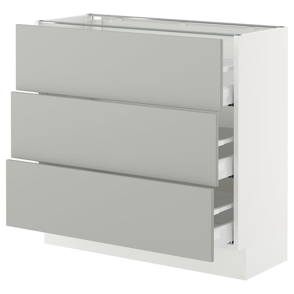 SEKTION / MAXIMERA Base cabinet with 3 drawers, white/Havstorp light grey, 91x37x76 cm