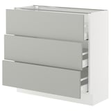 SEKTION / MAXIMERA Base cabinet with 3 drawers, white/Havstorp light grey, 91x37x76 cm