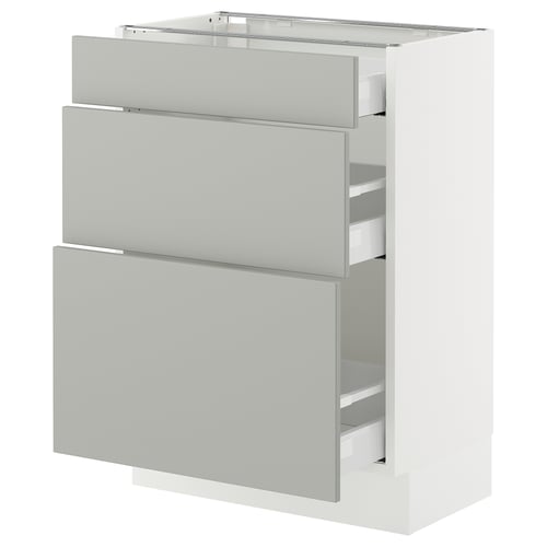 SEKTION kitchen unit, light grey, three drawers, sleek modern design.