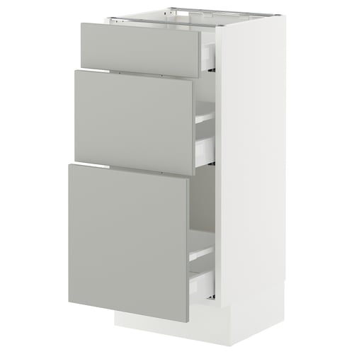 Ikea SEKTION, white cabinet, light grey drawers, modern clean design.
