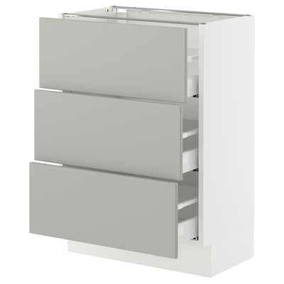 SEKTION / MAXIMERA Base cabinet with 3 drawers, white/Havstorp light grey, 61x37x76 cm