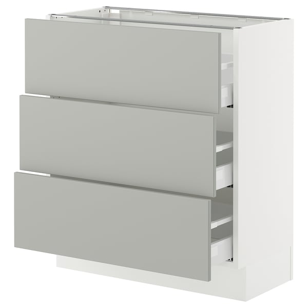 SEKTION / MAXIMERA Base cabinet with 3 drawers, white/Havstorp light grey, 76x37x76 cm
