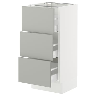 SEKTION / MAXIMERA Base cabinet with 3 drawers, white/Havstorp light grey, 38x37x76 cm