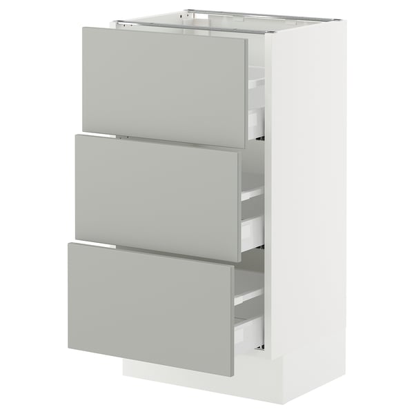 SEKTION / MAXIMERA Base cabinet with 3 drawers, white/Havstorp light grey, 46x37x76 cm