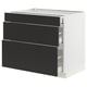 SEKTION / MAXIMERA Base cabinet with 3 drawers, white/Nickebo matt anthracite, 91x61x76 cm