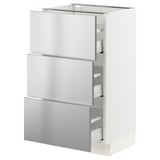 SEKTION / MAXIMERA Base cabinet with 3 drawers, white/Nogsta stainless steel, 46x37x76 cm