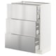 SEKTION / MAXIMERA Base cabinet with 3 drawers, white/Nogsta stainless steel, 61x37x76 cm