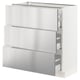 SEKTION / MAXIMERA Base cabinet with 3 drawers, white/Nogsta stainless steel, 76x37x76 cm