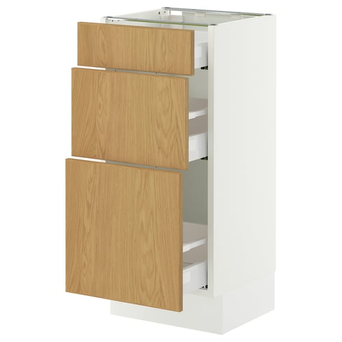 SEKTION / MAXIMERA Base cabinet with 3 drawers, white/Sinarp oak veneer, 38x37x76 cm