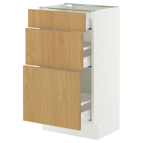 SEKTION / MAXIMERA Base cabinet with 3 drawers, white/Sinarp oak veneer, 46x37x76 cm