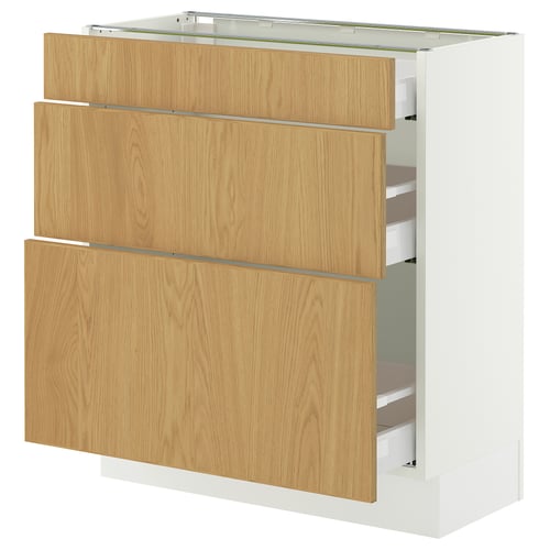SEKTION / MAXIMERA Base cabinet with 3 drawers, white/Sinarp oak veneer, 76x37x76 cm