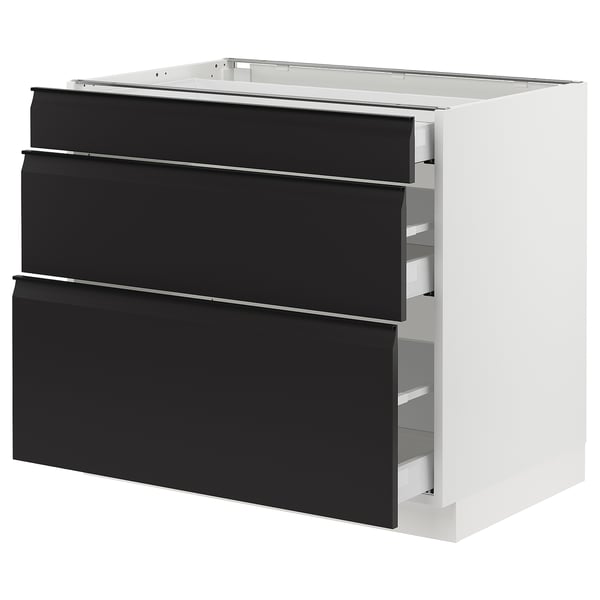 SEKTION / MAXIMERA Base cabinet with 3 drawers, white/Upplöv matt anthracite, 91x61x76 cm