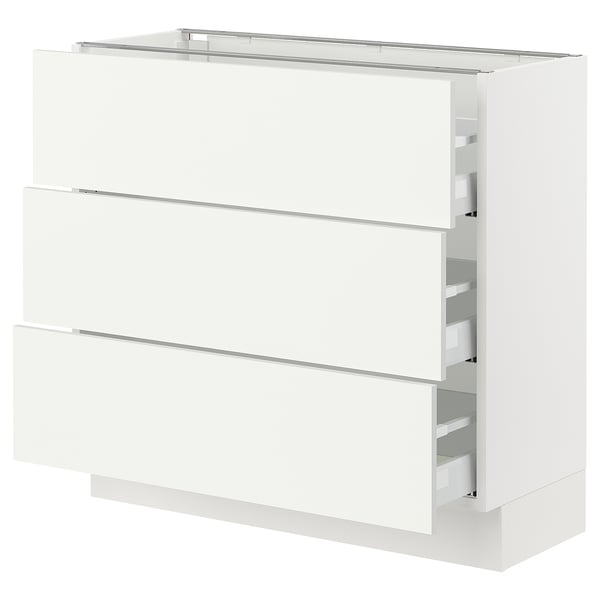 SEKTION / MAXIMERA Base cabinet with 3 drawers, white/Vallstena white, 91x37x76 cm