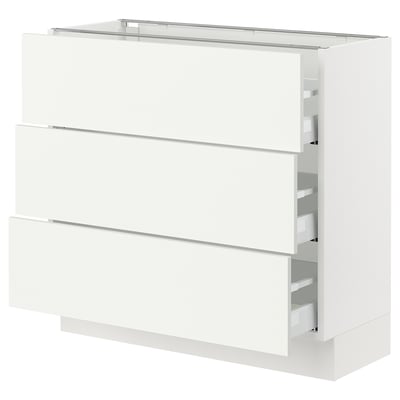 SEKTION / MAXIMERA Base cabinet with 3 drawers, white/Vallstena white, 91x37x76 cm