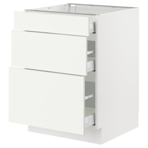 SEKTION / MAXIMERA Base cabinet with 3 drawers, white/Vallstena white, 61x61x76 cm