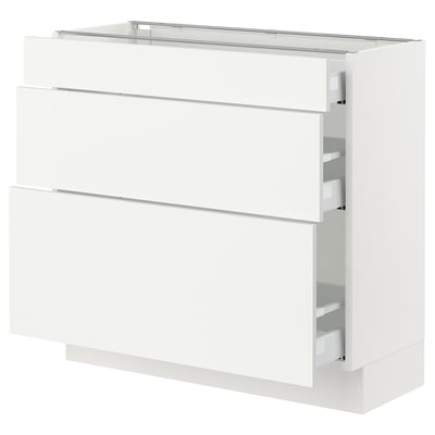 SEKTION / MAXIMERA Base cabinet with 3 drawers, white/Vallstena white, 91x37x76 cm