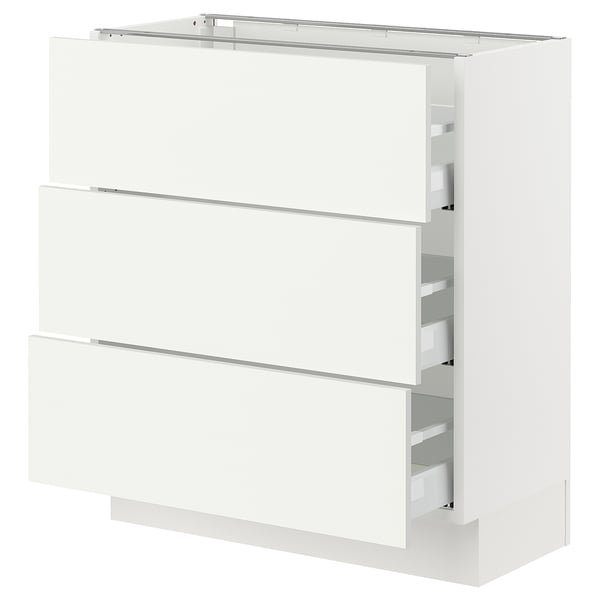SEKTION / MAXIMERA Base cabinet with 3 drawers, white/Vallstena white, 76x37x76 cm
