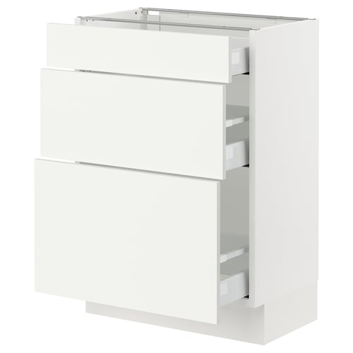 SEKTION white kitchen cabinet, sleek and modern design, three drawers with smooth steel runners.