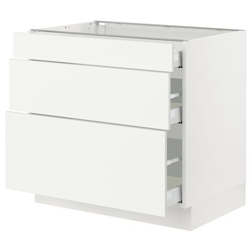 A white SEKTION kitchen cabinet with two drawers.