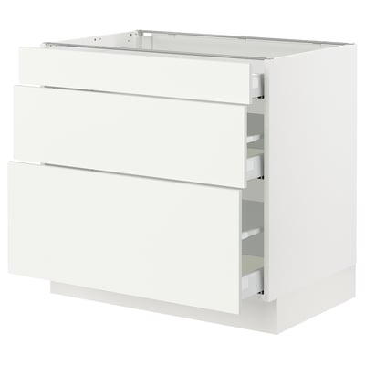 SEKTION / MAXIMERA Base cabinet with 3 drawers, white/Vallstena white, 91x61x76 cm