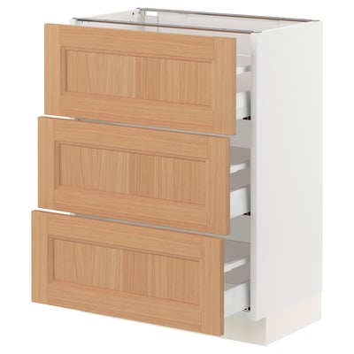 SEKTION / MAXIMERA Base cabinet with 3 drawers, white/Vedhamn oak, 61x37x76 cm