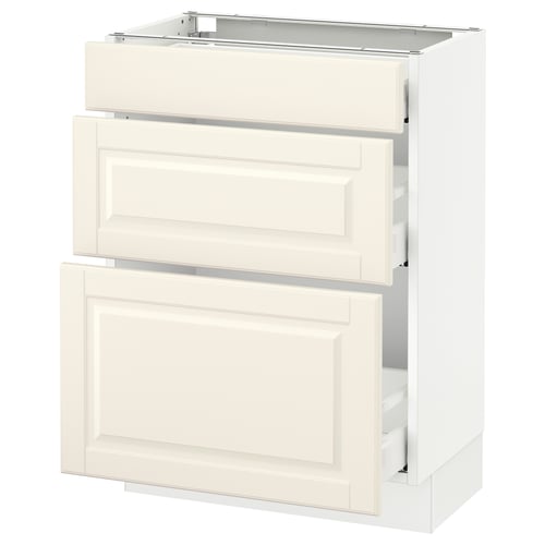 SEKTION kitchen cabinet in off-white with bevelled drawer fronts.