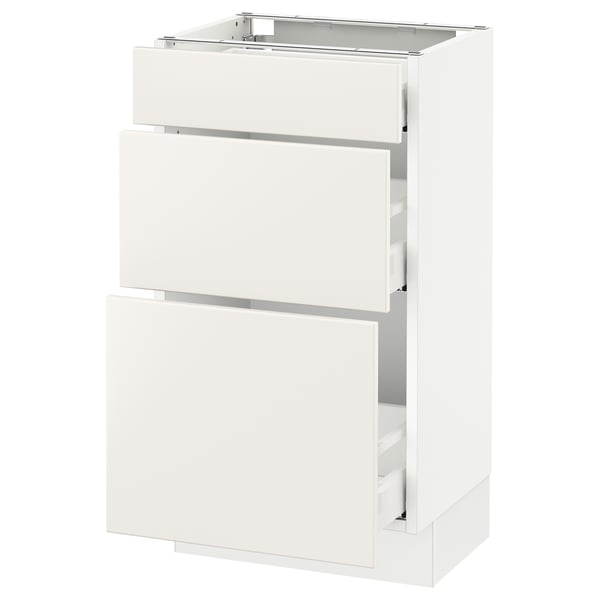 A SEKTION kitchen cabinet in white, featuring two drawers and a shelf.