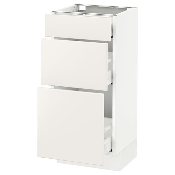 SEKTION kitchen unit in white with three drawers. Modern, sleek design for a light, clean look.