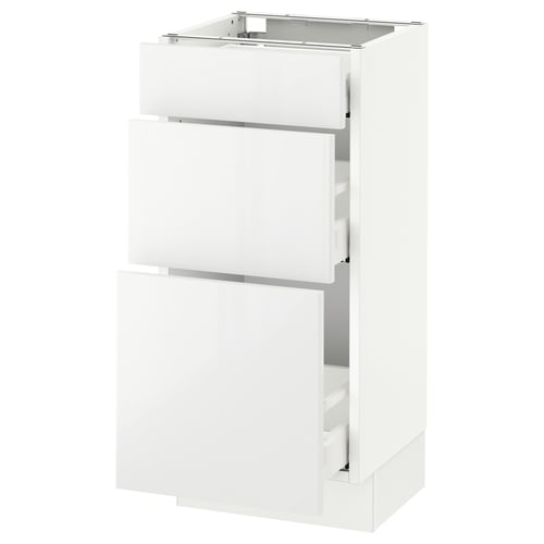 SEKTION kitchen cabinet, white, glossy, 3 drawers, rectangular, sleek design.