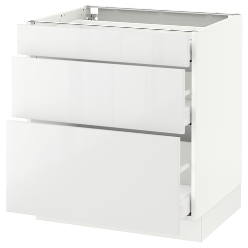 White SEKTION cabinet with glossy front, three drawers, rectangular shape, modern design.