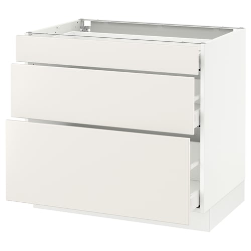 White SEKTION kitchen cabinet with three drawers.