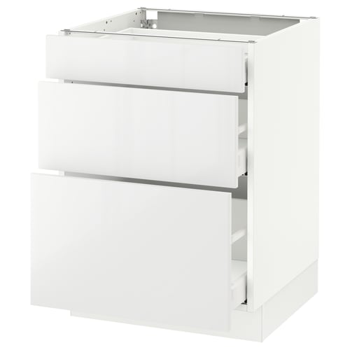 White ikea SEKTION kitchen cabinet with glossy drawers.