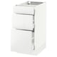 A white SEKTION kitchen cabinet with three drawers. It has a glossy finish and a modern design with smooth-running drawers.