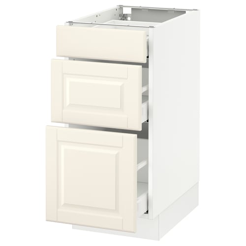 A SEKTION kitchen cabinet in off-white with three drawers. It has a modern design with bevelled drawer edges.