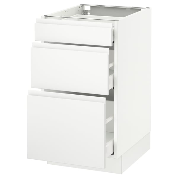 SEKTION kitchen unit in white with three full-extension drawers, modern design.