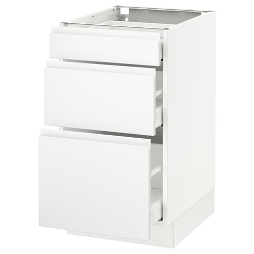 SEKTION kitchen unit in white with three full-extension drawers, modern design.