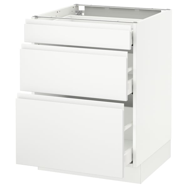 SEKTION white kitchen cabinet with three drawers, sleek modern design.