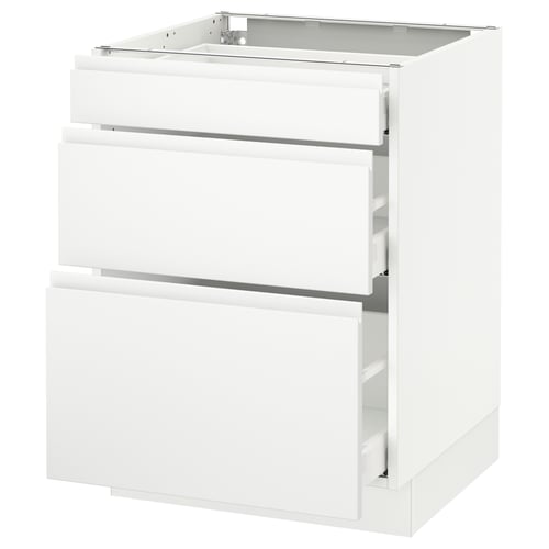 SEKTION white kitchen cabinet with three drawers, sleek modern design.